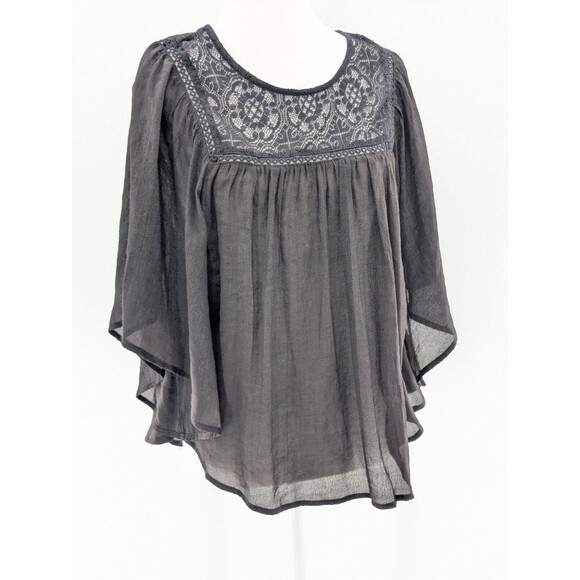 Fever Black Flowy Lace Semi Sheer Keyhole Back Blouse Top Size Medium NWT - Picture 1 of 8